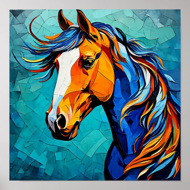 🐎 Horse Stained Glass Elegant Colourful Mosaic Ar Poster (Front)