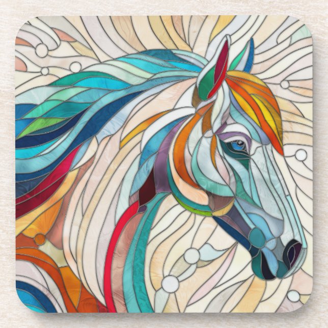 Horse - Stained Glass Mosaic Digital Art Coaster (Front)