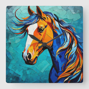 Horse Stained Glass Square Wall Clock