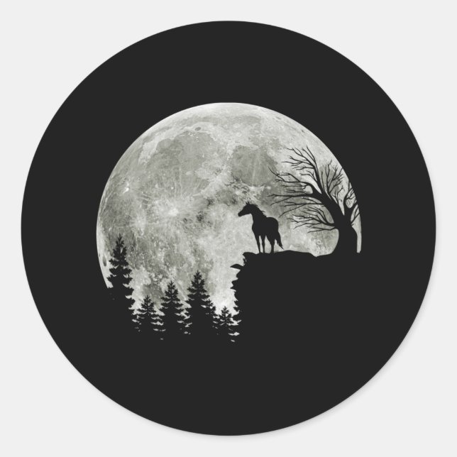Horse Stand On Mountain Spooky Halloween Moon Classic Round Sticker (Front)