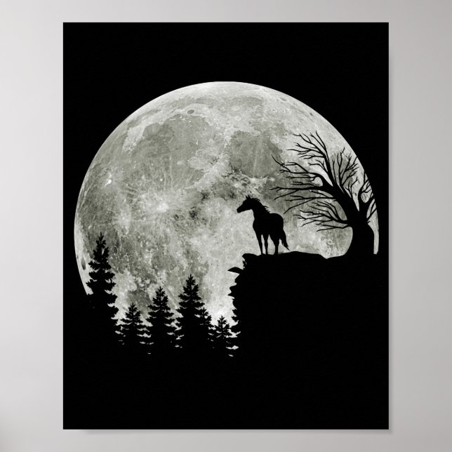 Horse Stand On Mountain Spooky Halloween Moon Poster (Front)