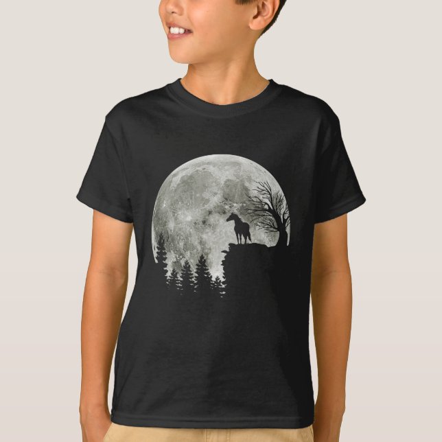 Horse Stand On Mountain Spooky Halloween Moon T-Shirt (Front)