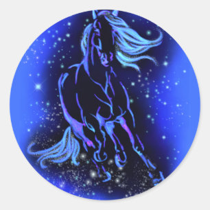 Horse Sticker Running In Blue Starry Moonlight