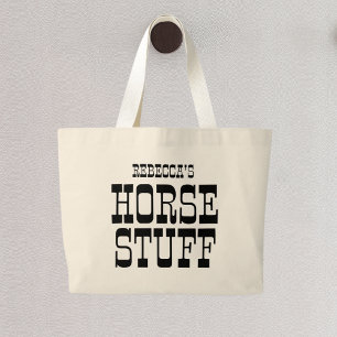 Horse Stuff Custom Name Equestrian Barn Large Tote Bag