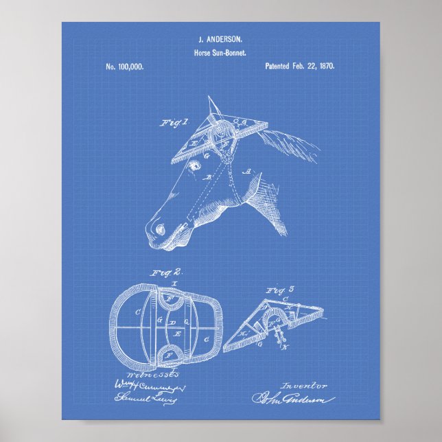 Horse Sunbonnet 1870 Patent Art Blueprint Poster (Front)