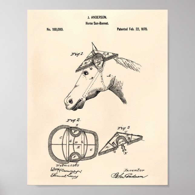 Horse Sunbonnet 1870 Patent Art Old Peper Poster (Front)