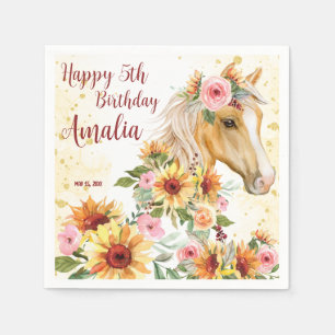Horse sunflowers birthday party personalized napkin