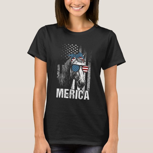 Horse Sunglasses  Animal  American Flag Patriotic T-Shirt (Front)