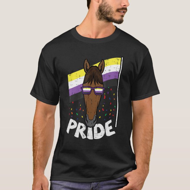 Horse Sunglasses Pride Nonbinary Flag Non Binary E T-Shirt (Front)