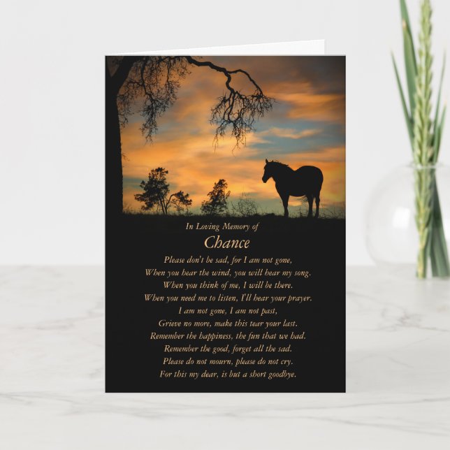 Horse Sympathy Custom Name Memorial Frameable Card (Front)
