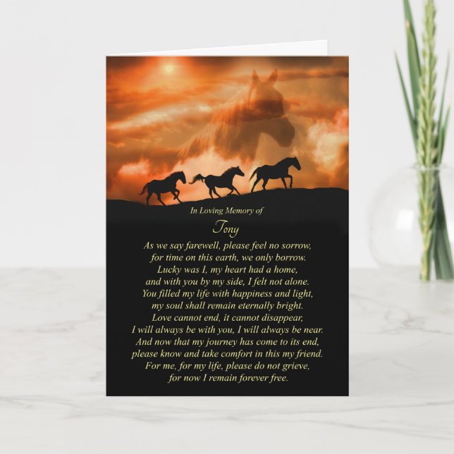 Horse Sympathy Spiritual Poem Custom Name Memorial Card (Front)
