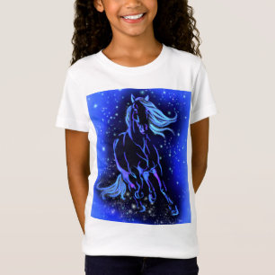 Horse T-Shirt Running In Blue Starry Night