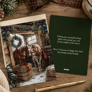 Horse Tartan Plaid Country Christmas Holiday Card
