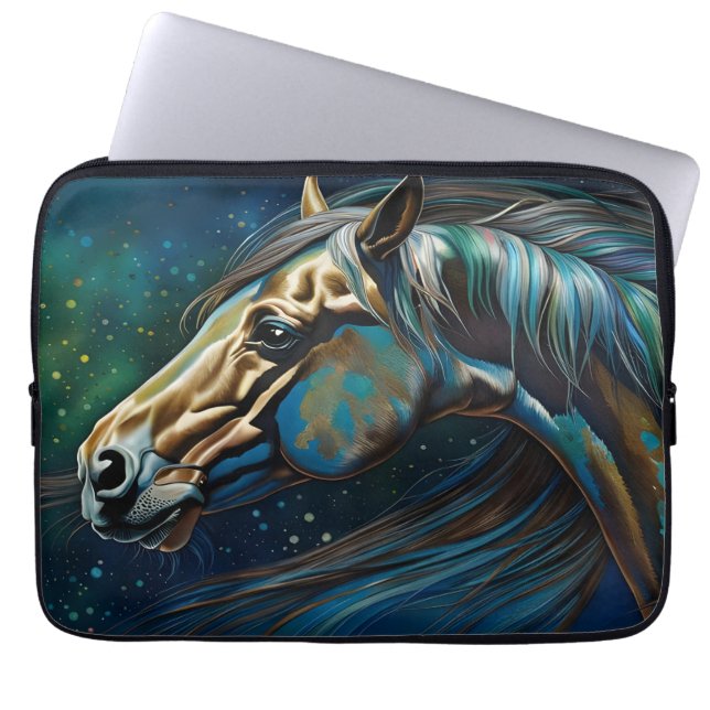 Horse Teal blue green brown Laptop Sleeve (Front)