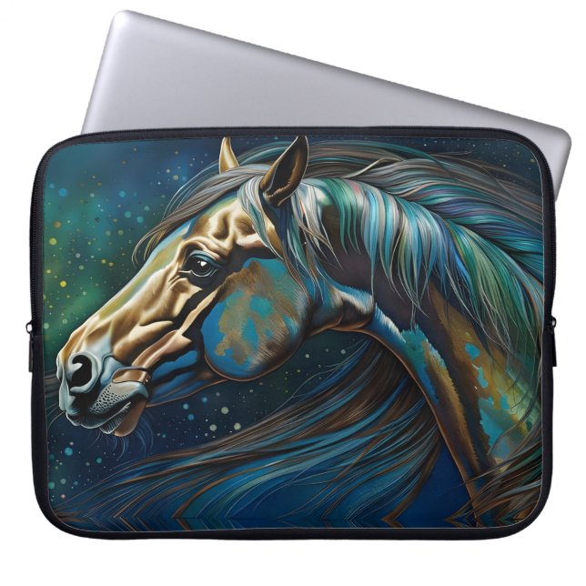 Horse Teal blue green brown Laptop Sleeve (Front)