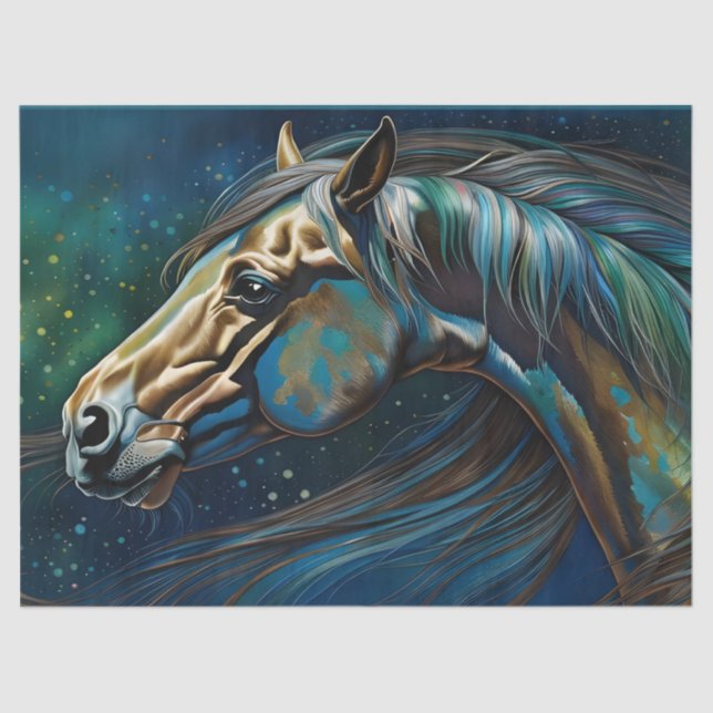Horse Teal blue green brown Tissue Paper (Front)