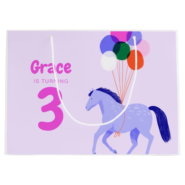 Horse Theme Birthday Party Large Gift Bag (Front)