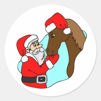 Horse Theme Equine Santa Claus Holiday Christmas Classic Round Sticker