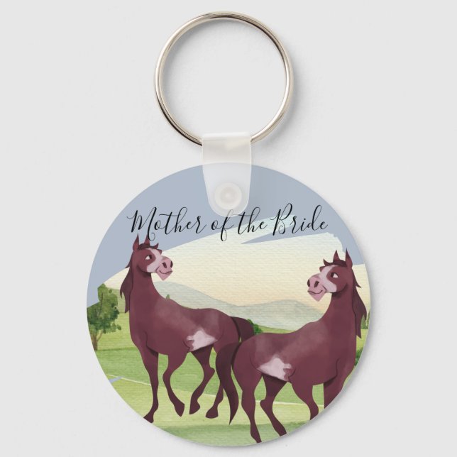 Horse Themed Country Western Rustic Wedding Key Ring (Front)