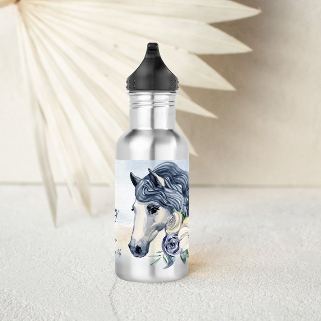 Horse themed gifts personalised name 532 ml water bottle (Horse themed gifts horse portraits personalized water bottle horse gifts for girls)
