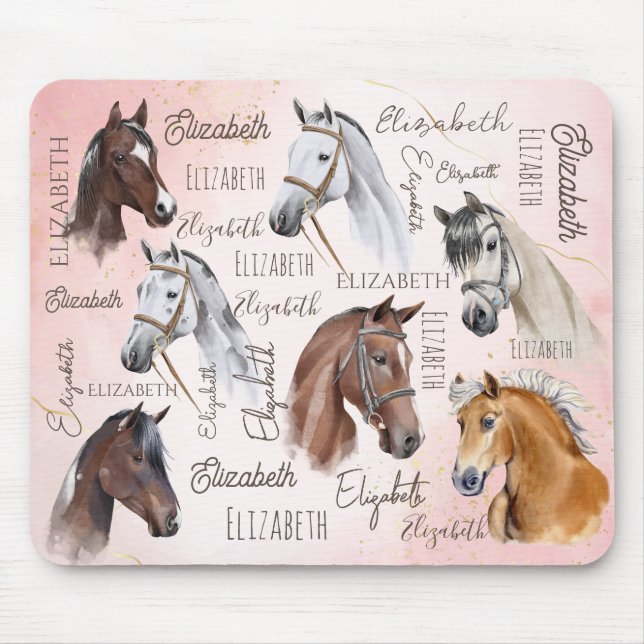 Horse themed gifts personalised name monogrammed mouse mat (Front)