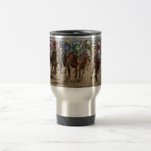 Horse Thoroughbreds Rounding Last Turn Travel Mug