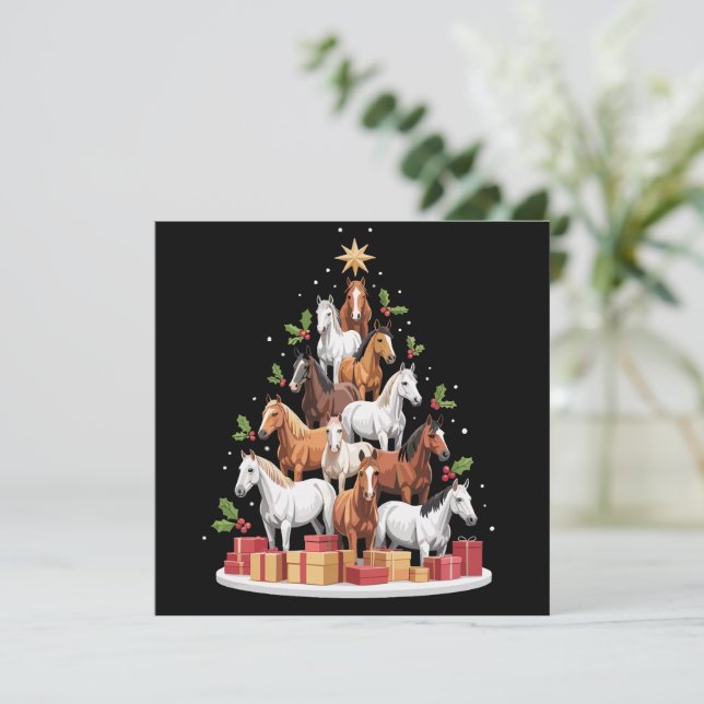 Horse Tree Christmas Horses Xmas Gifts Holiday Card (Standing Front)