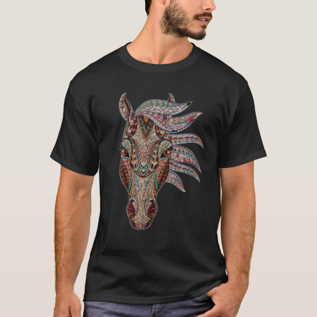 Horse Tribal Abstract Art Native American Geometri T-Shirt (Front)