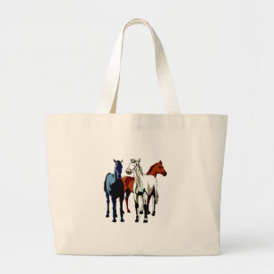 Horse Trio Colourful Horses Theme Large Tote Bag