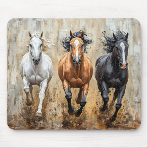 Horse Trio Galloping Painting Mouse Mat