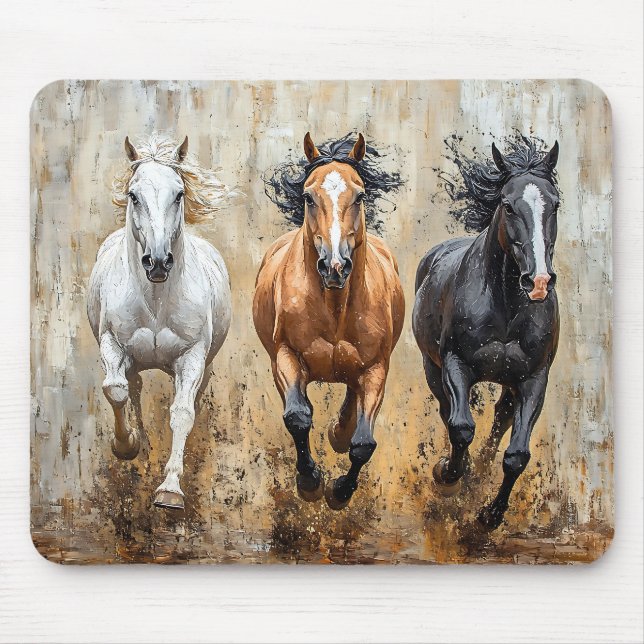 Horse Trio Galloping Painting Mouse Mat (Front)