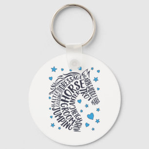 Horse Typography Word Art Girls Horseback Riding E Key Ring