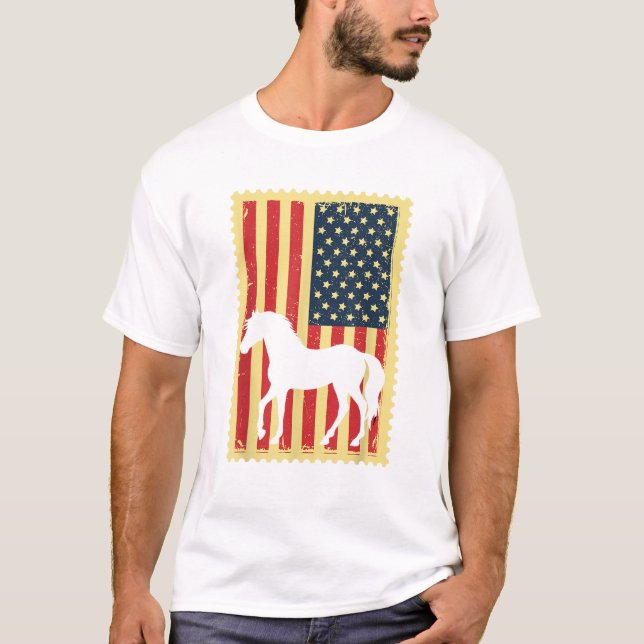 Horse USA American Flag 4th of July Patriotic Eque T-Shirt (Front)
