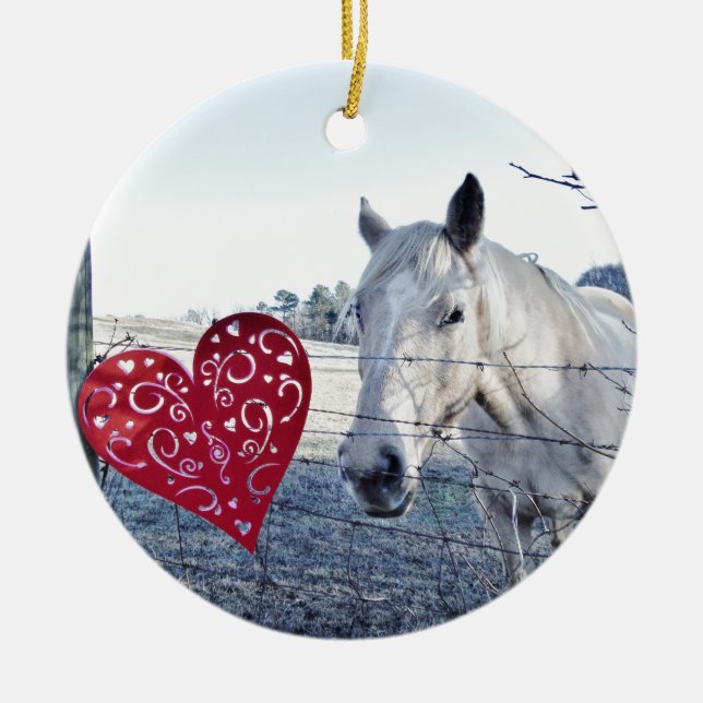 HORSE Valentine heart Ceramic Tree Decoration (Front)