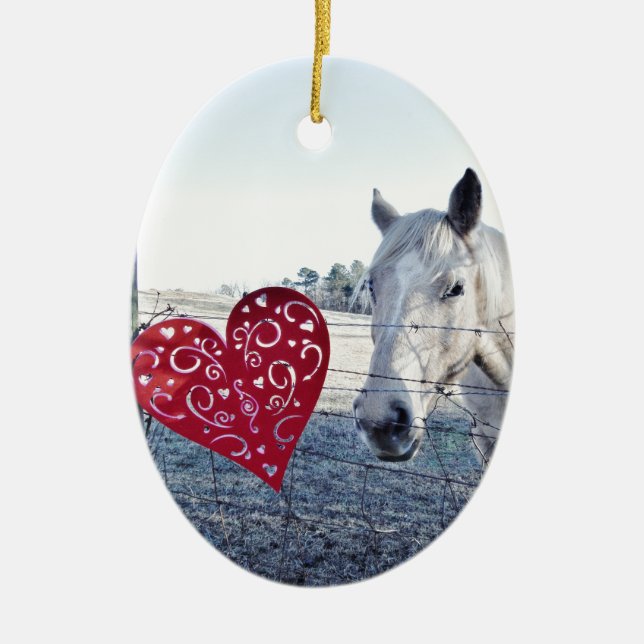 HORSE Valentine heart Ceramic Tree Decoration (Front)