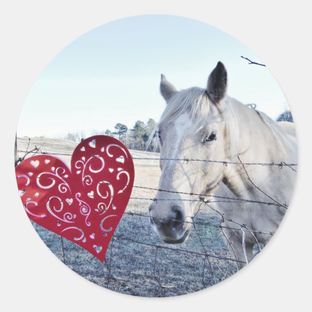 HORSE Valentine heart Classic Round Sticker (Front)