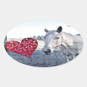 HORSE Valentine heart Oval Sticker
