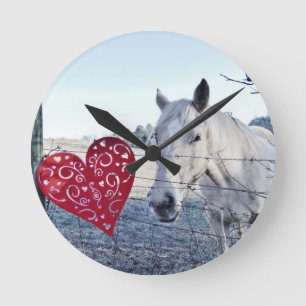 HORSE Valentine heart Round Clock