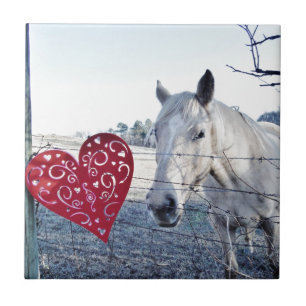 HORSE Valentine heart Tile