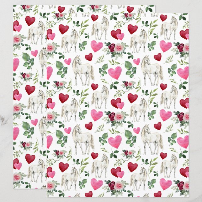 Horse Valentines Scrapbook Paper (Front/Back)
