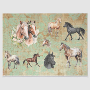 Horse Variety for Decoupage, Vintage Background Tissue Paper