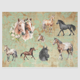Horse Variety for Decoupage, Vintage Background Tissue Paper