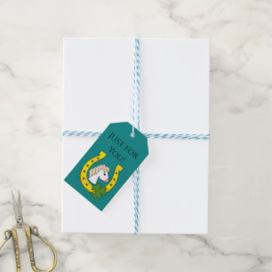 Horse w Golden Horse Shoe, Shamrock Personalise Gift Tags