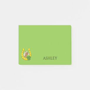 Horse w Golden Horse Shoe, Shamrock Personalise Post-it Notes