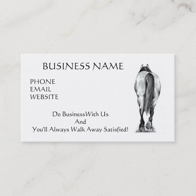 HORSE WALKING AWAY: LEAVE SATISFIED: BUSINESS CARD (Front)