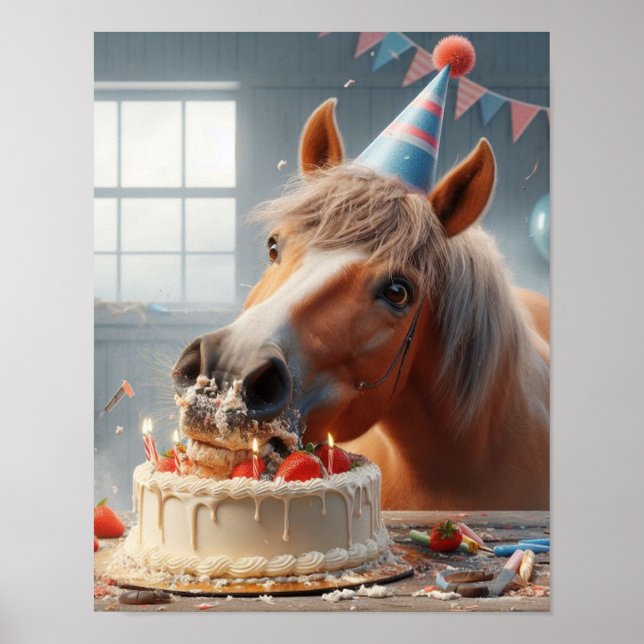 Horse Wall Art, Horse Birthday Party, Funny Horse  Poster (Front)