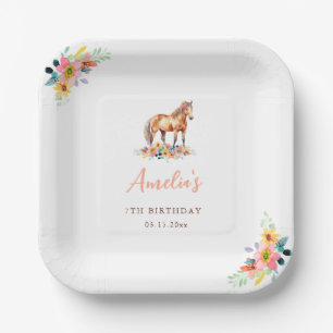 Horse Watercolor Birthday Party Pony Paper Plate