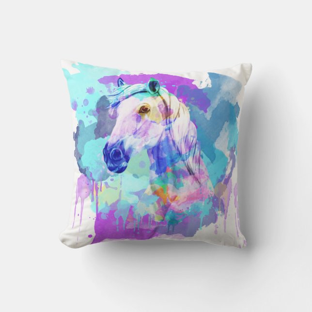 Horse Watercolor, Horse Painting, Horse Cushion (Front)
