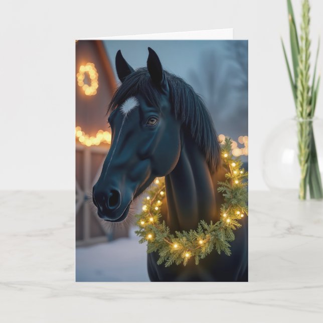 Horse Wearing a Christmas Wreath Holiday Card (Front)