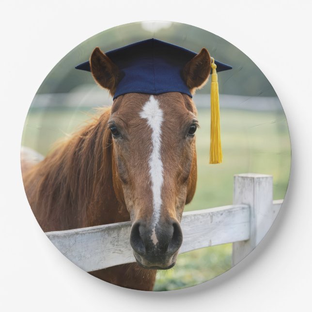 Horse Wearing a Graduate Cap Paper Plate (Front)